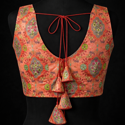 Peach Floral Embroidered V-Neck Blouse