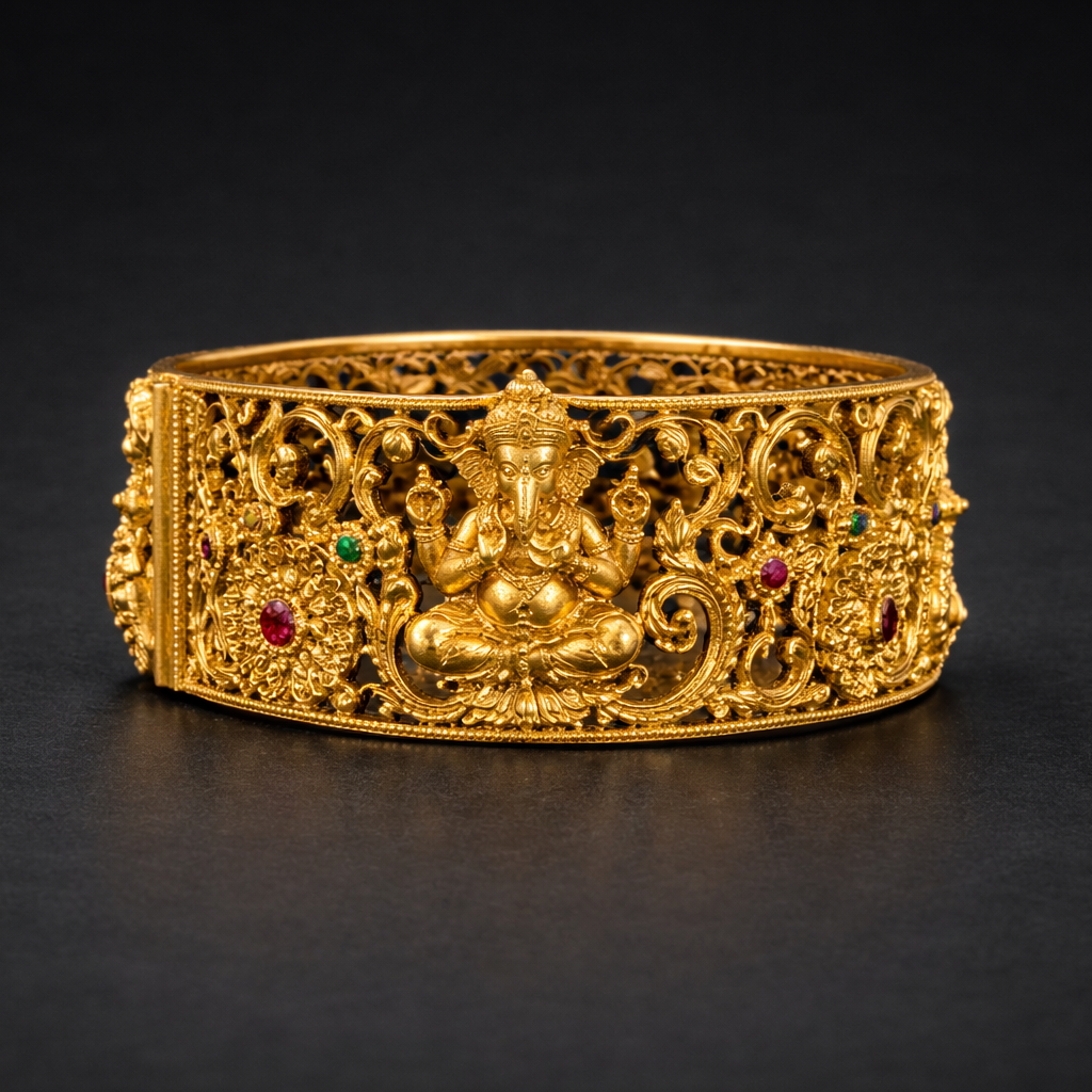 Temple Design Lord Ganesha Gold Finish Bangle
