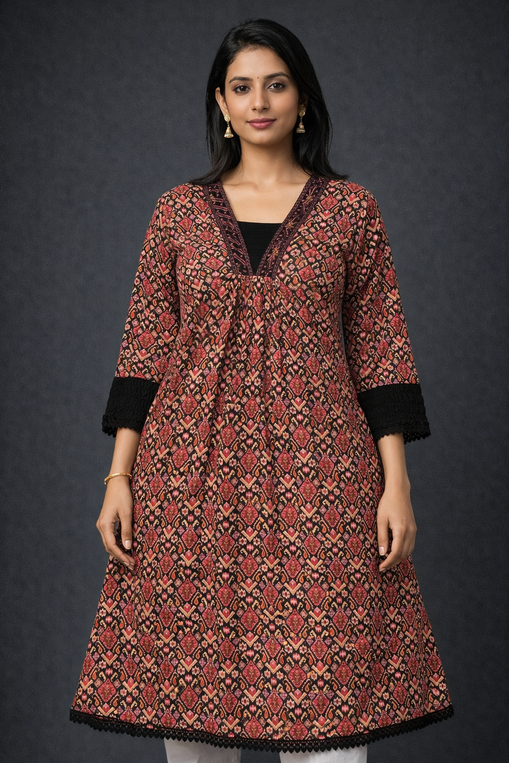 Maroon & Black Printed Kurti