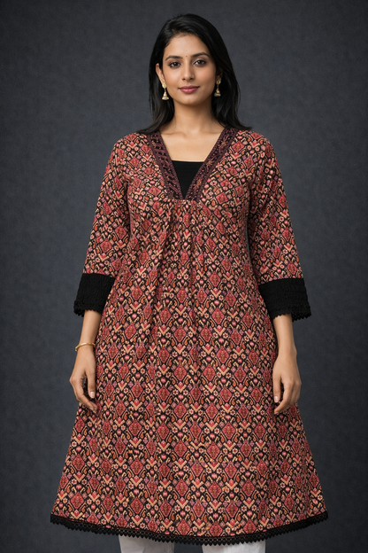 Maroon & Black Printed Kurti