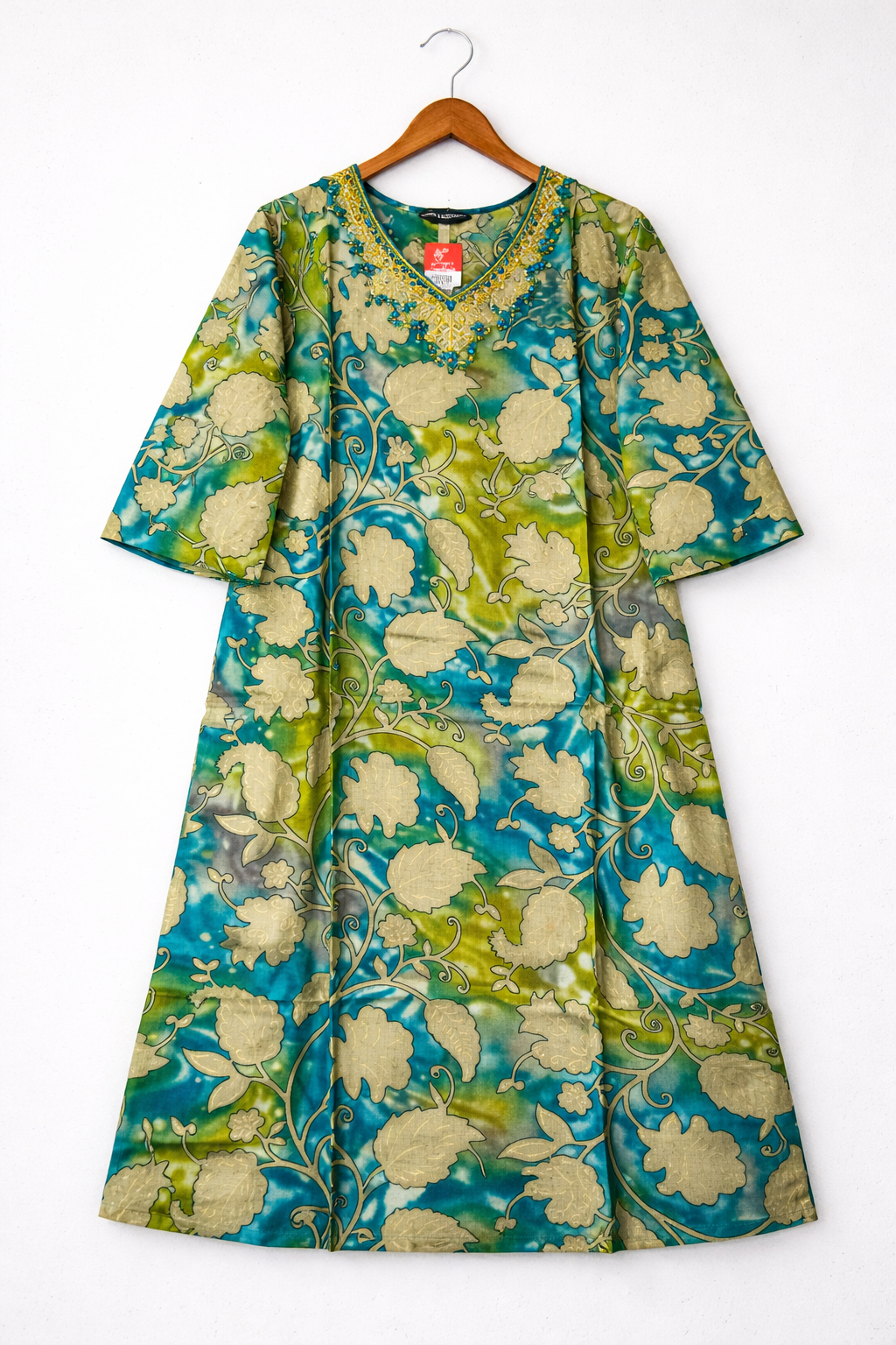 Teal & Lime Floral Printed Kurti