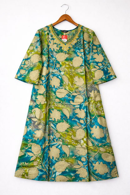 Teal & Lime Floral Printed Kurti