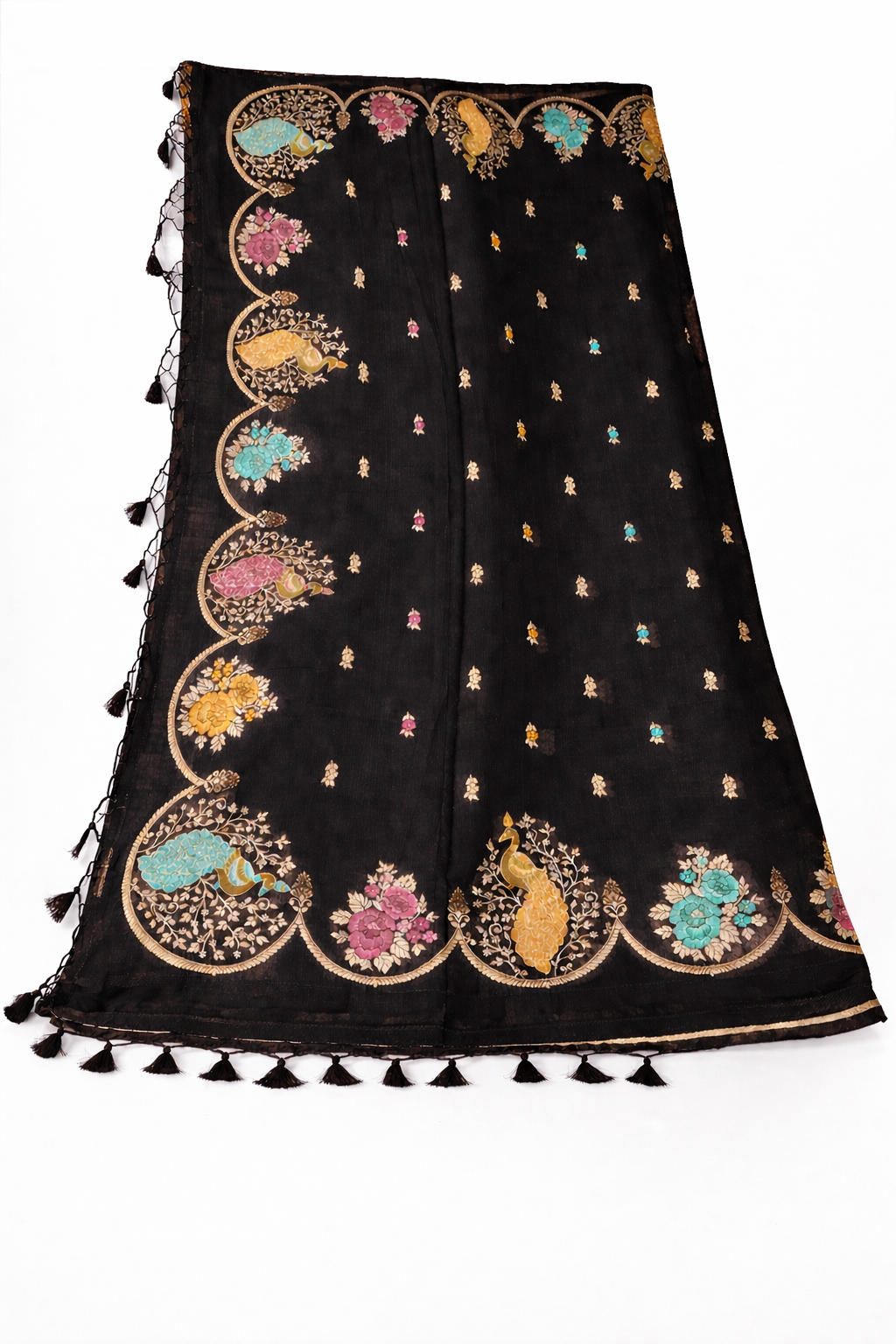 Soft Tussar Silk Saree with Scallop Border With Fall & Pico Done