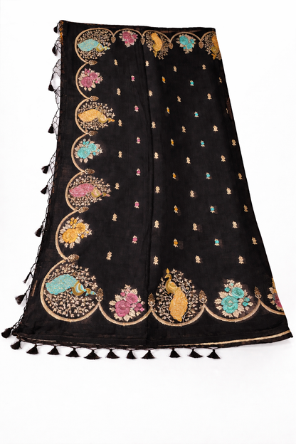Soft Tussar Silk Saree with Scallop Border With Fall & Pico Done