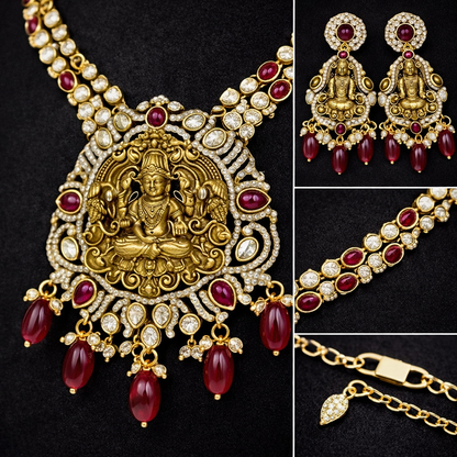 Sri Lakshmi Temple Ruby Bridal Necklace Set