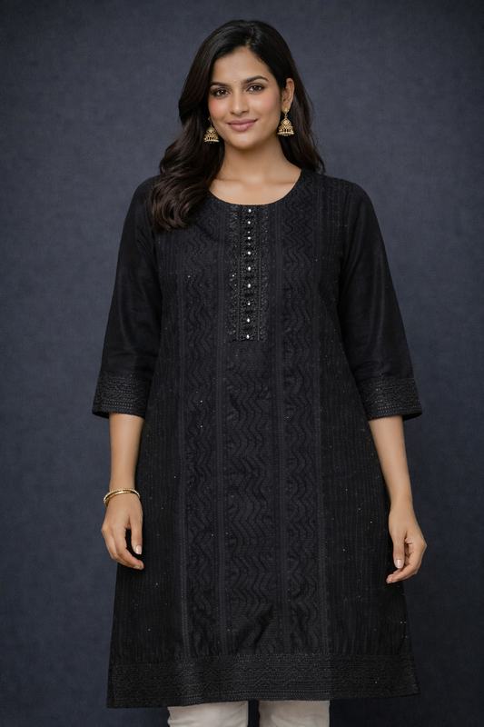 Elegant Black Embroidered Kurti