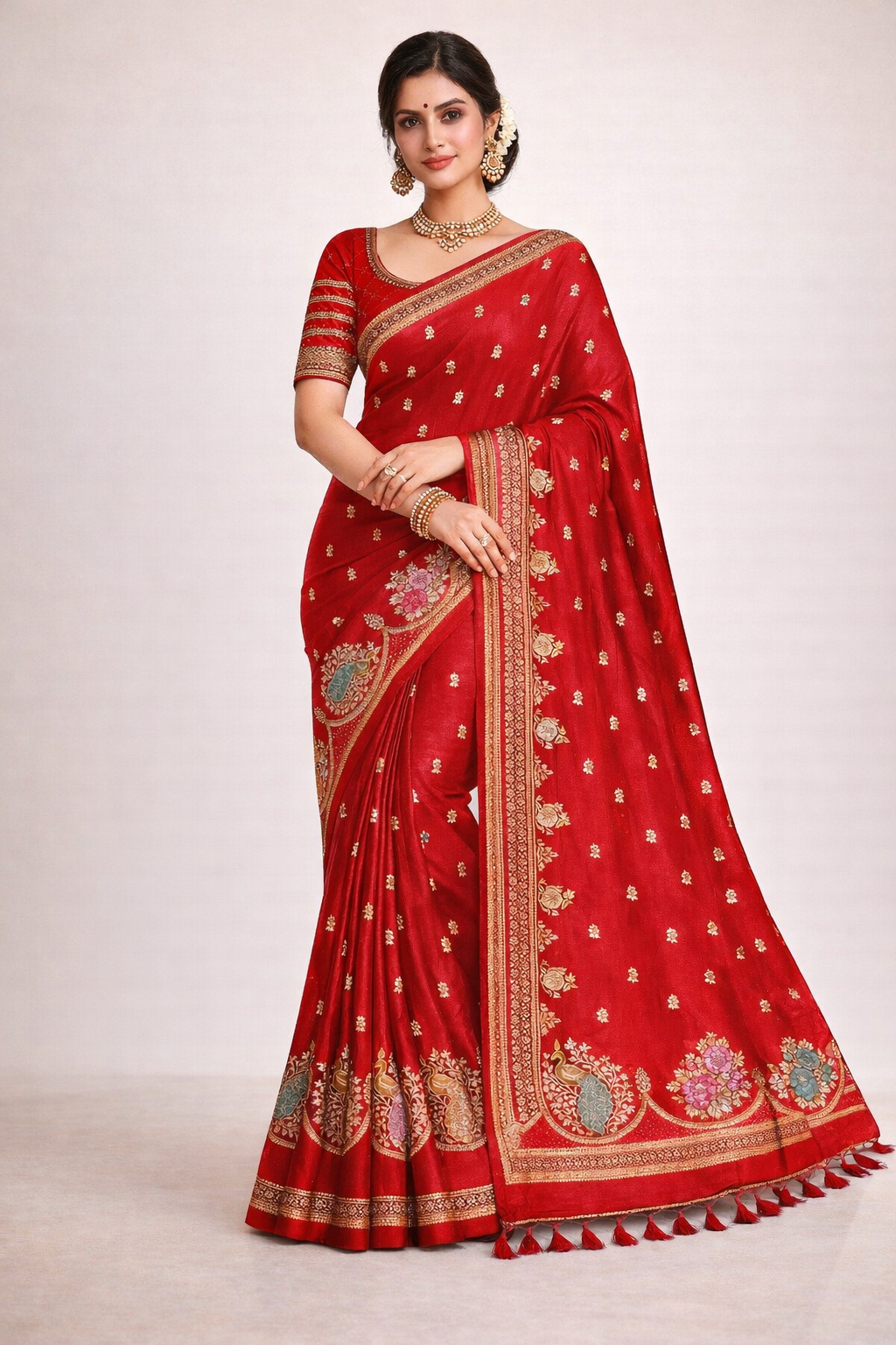 Soft Tussar Silk Saree with Scallop Border With Fall & Pico Done