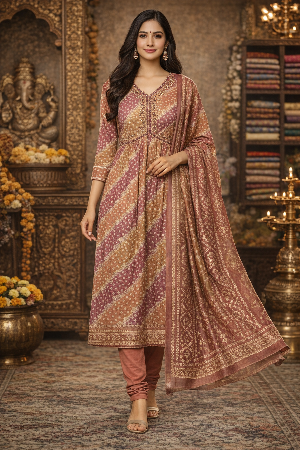 Dusty Rose Printed Chudithar Set