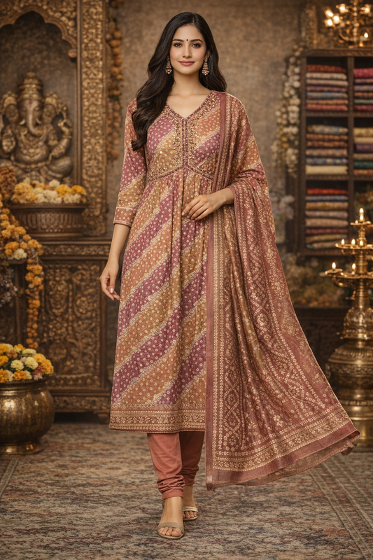 Dusty Rose Printed Chudithar Set