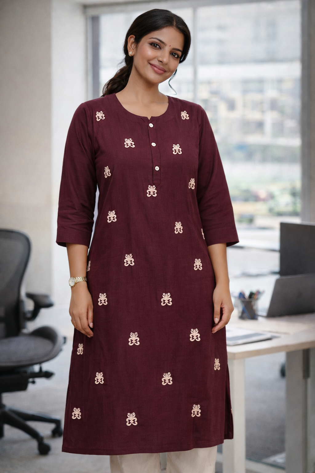 Wine Maroon Printed Kurti