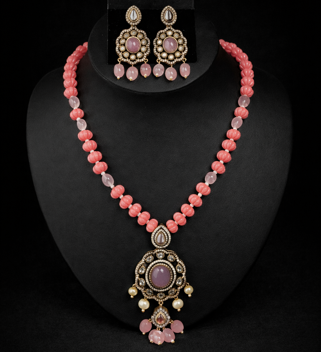 Pink Beaded Pendant Set