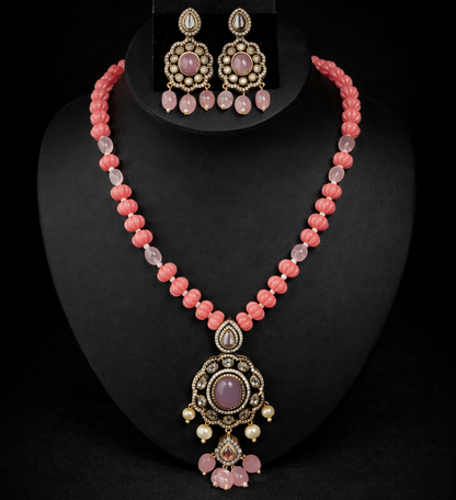 Pink Beaded Pendant Set