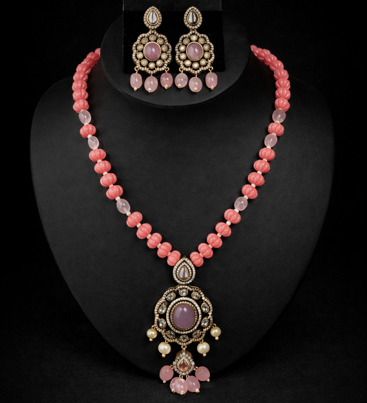 Pink Beaded Pendant Set