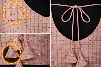Blush Pink Sequins Embroidered V-Neck Blouse