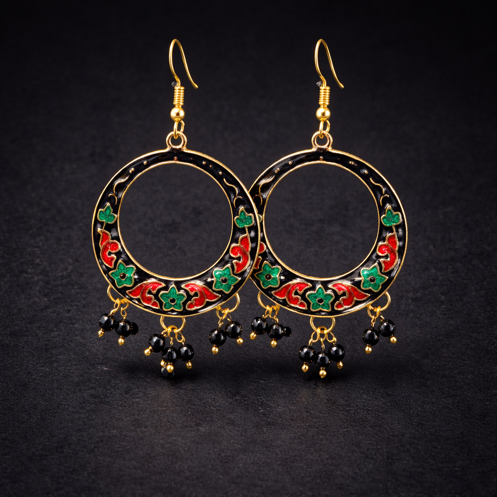 Ethnic Enamel Hoop Dangle Earrings