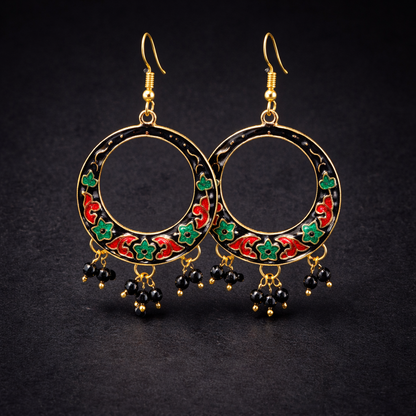 Ethnic Enamel Hoop Dangle Earrings