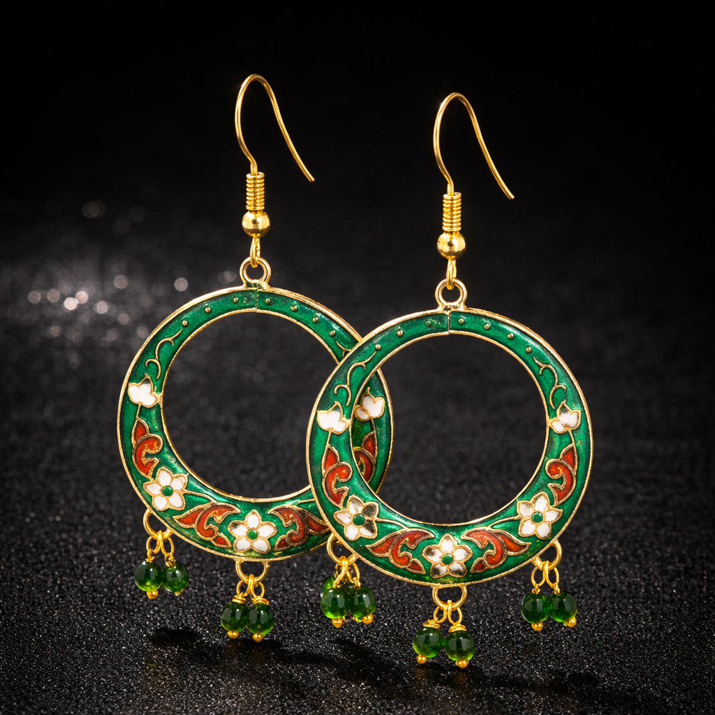 Ethnic Enamel Hoop Dangle Earrings