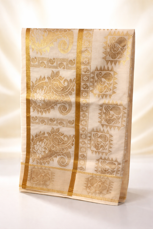 Elegant Off-White Tissue Silk Saree with Classic Gold Zari Border