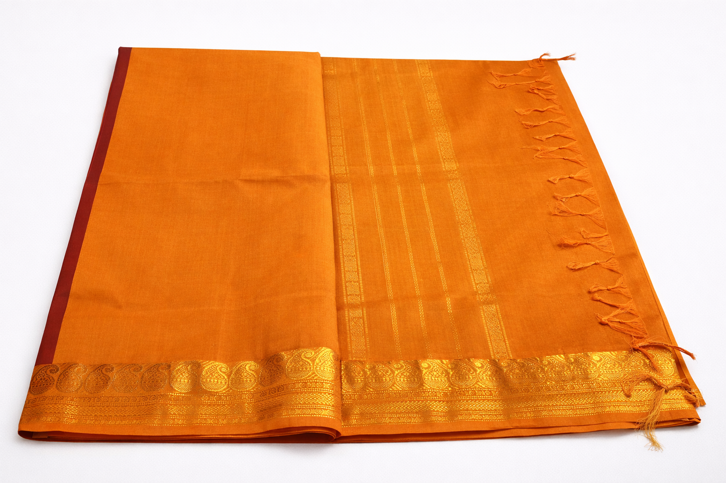 Royal Maroon & Mustard Kanchipuram Silk Saree with Rich Gold Zari Border