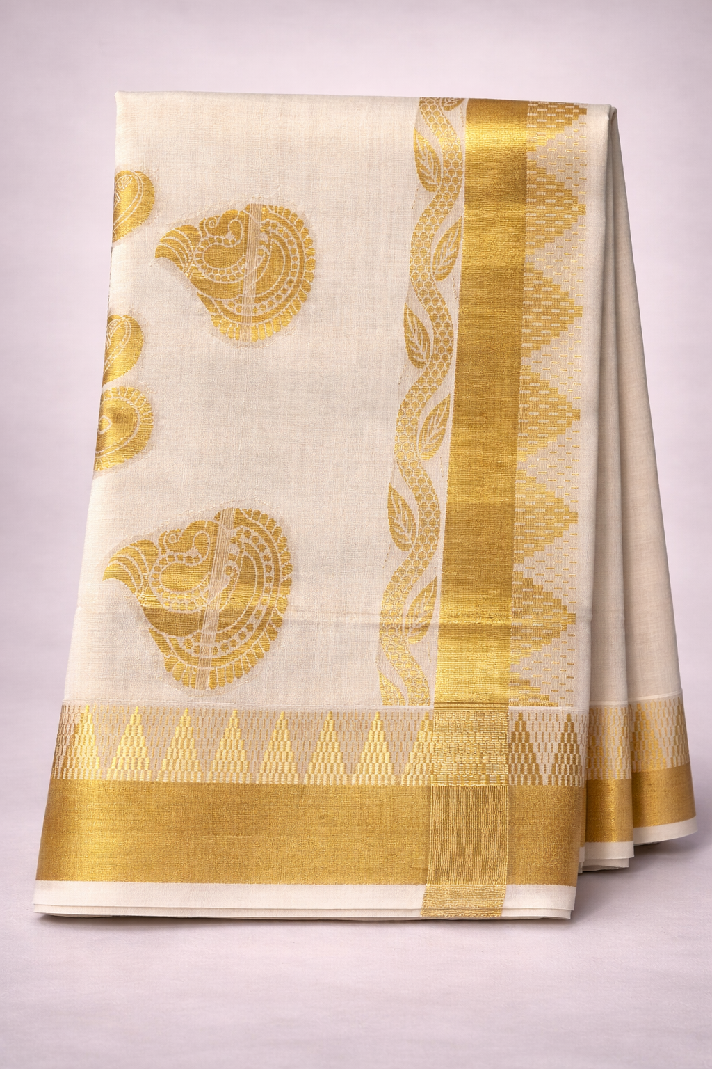 Classic Ivory Tissue Silk Saree with Rich Gold Zari Weaving
