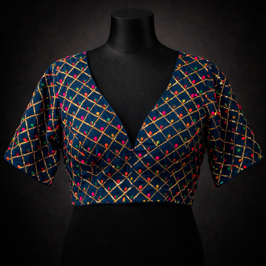 Designer Multicolor Embroidered V-Neck Blouse