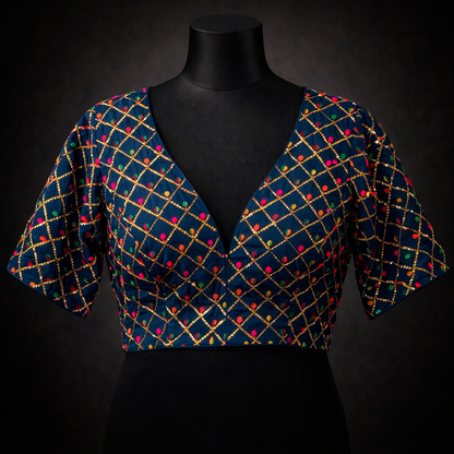 Designer Multicolor Embroidered V-Neck Blouse