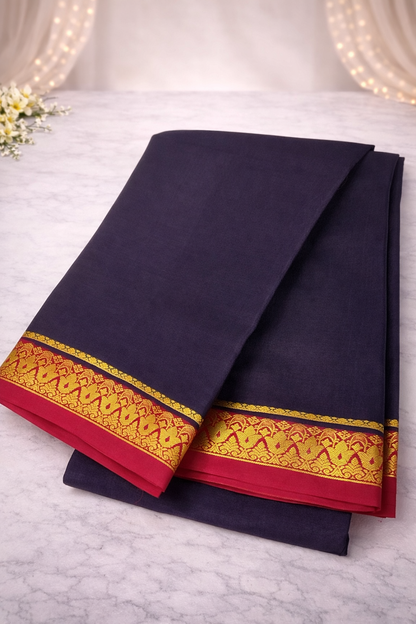 Dual Tone Navy Blue & Rani Pink Soft Silk Saree with Gold Zari