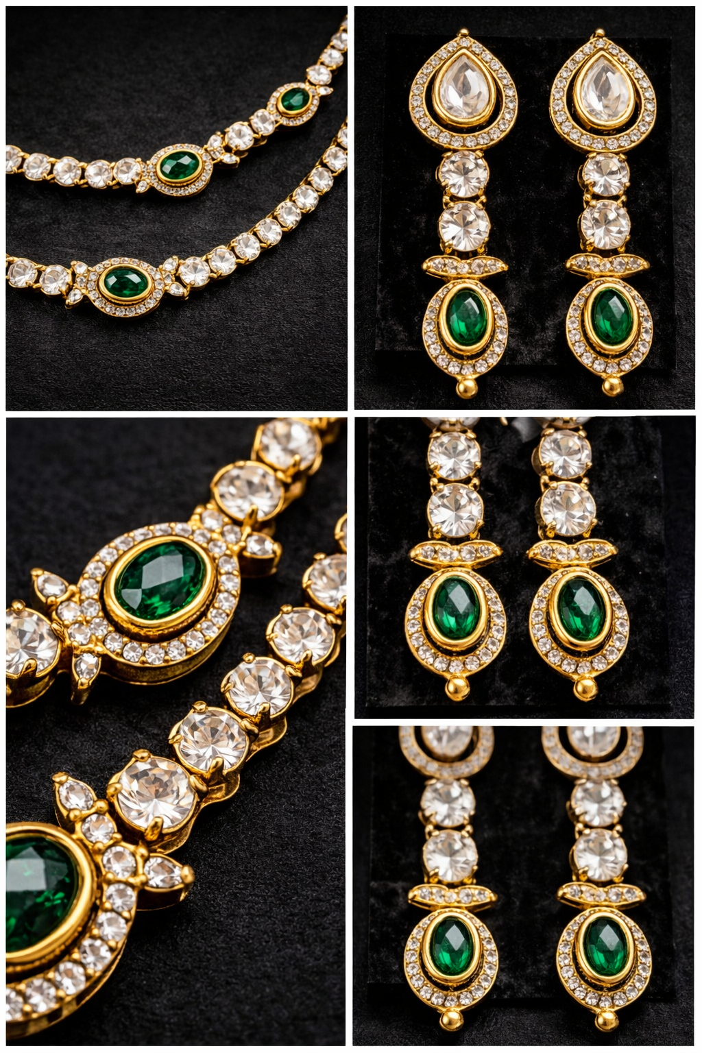 Elegant Green Stone Layered Necklace Set