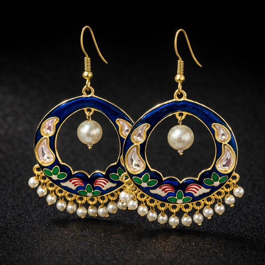 Traditional Meenakari Pearl Chandbali Earrings