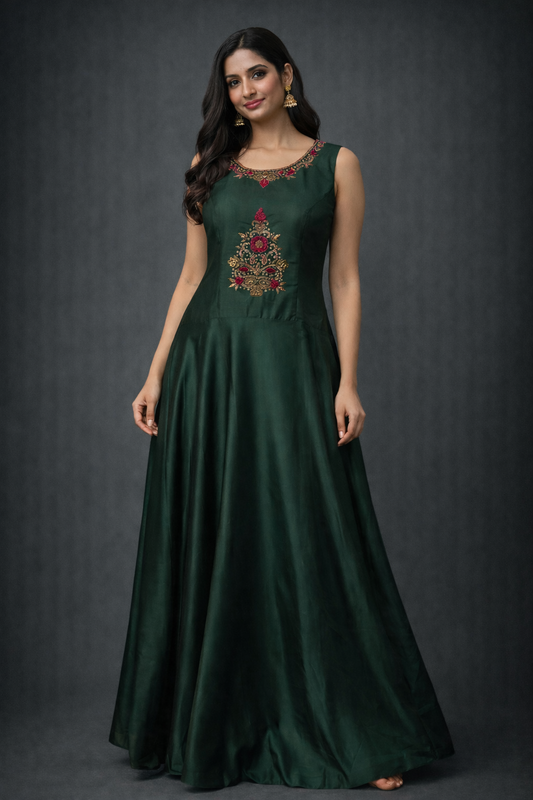 Emerald Green Embroidered Anarkali Gown