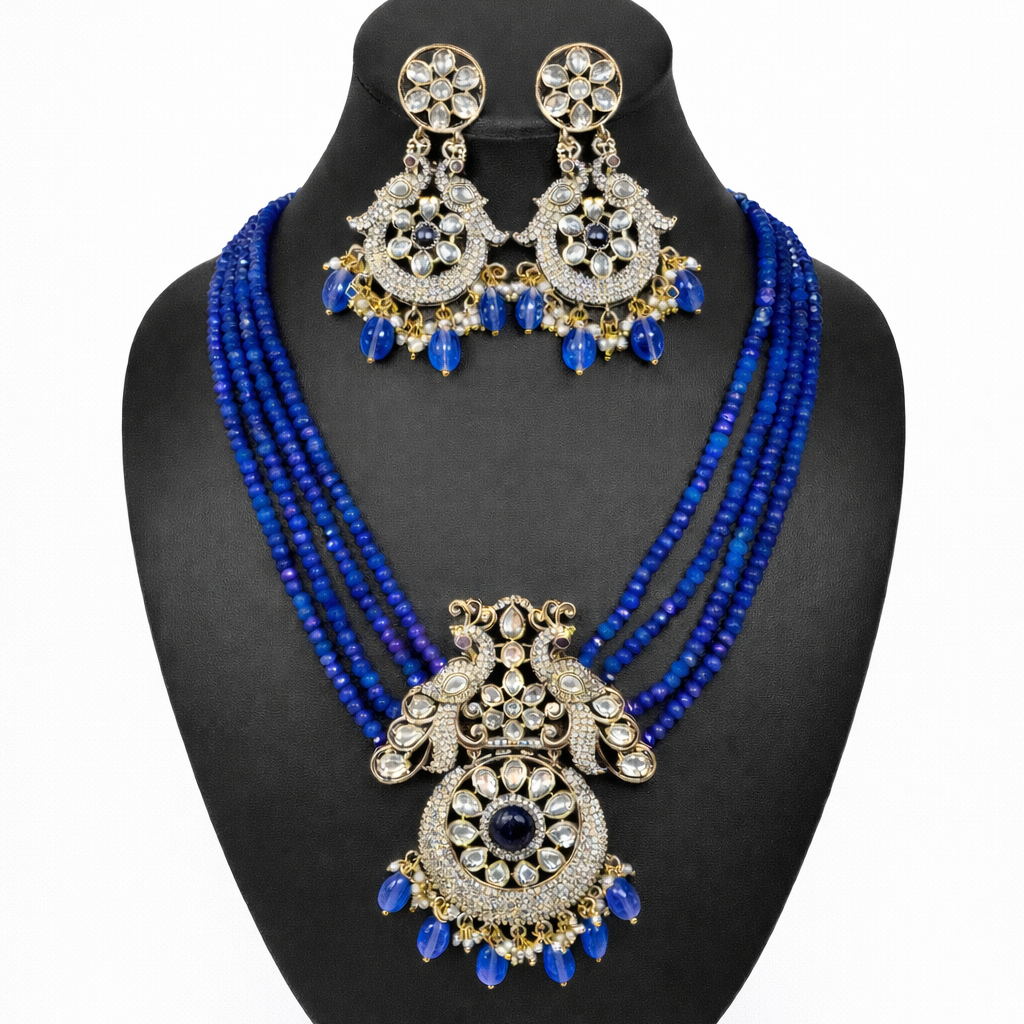 Royal Blue Peacock Beaded Necklace