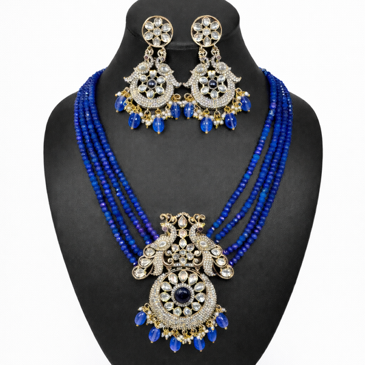 Royal Blue Peacock Beaded Necklace