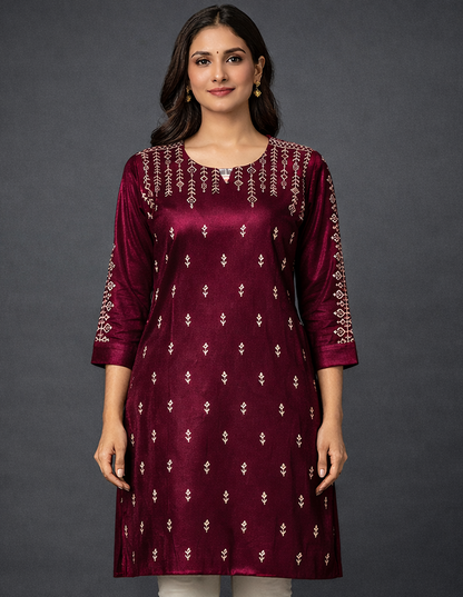 Elegant Maroon Embroidered Kurti