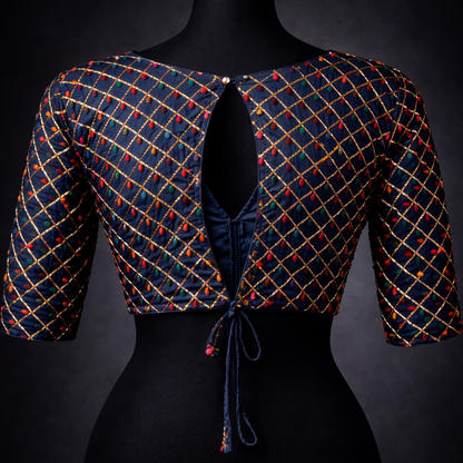 Designer Multicolor Embroidered V-Neck Blouse