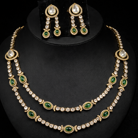 Elegant Green Stone Layered Necklace Set
