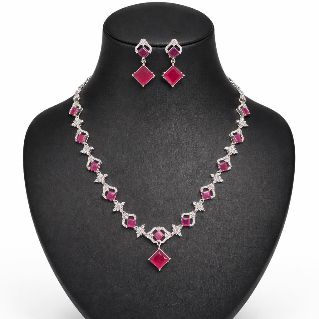 Ruby Glow Diamond-Style Necklace