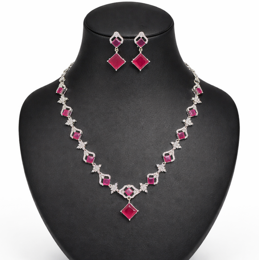 Ruby Glow Diamond-Style Necklace