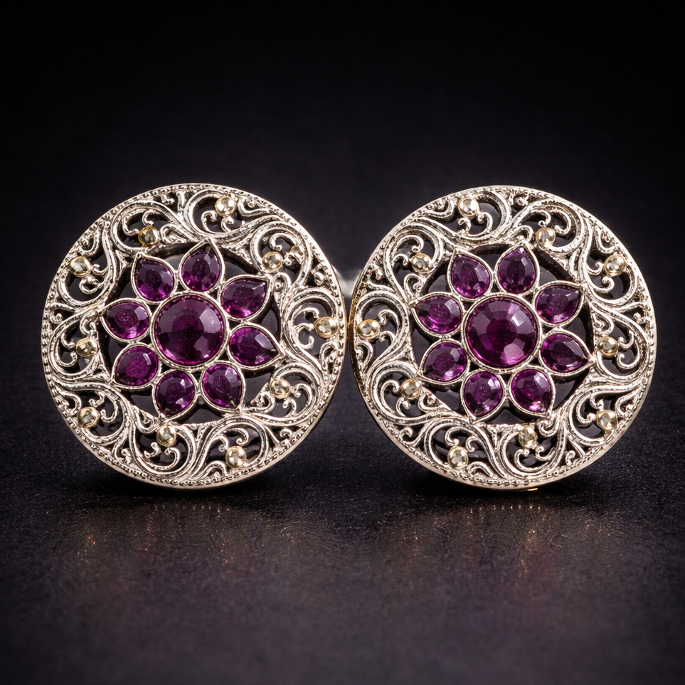 Soft Mauve Floral Filigree Stud