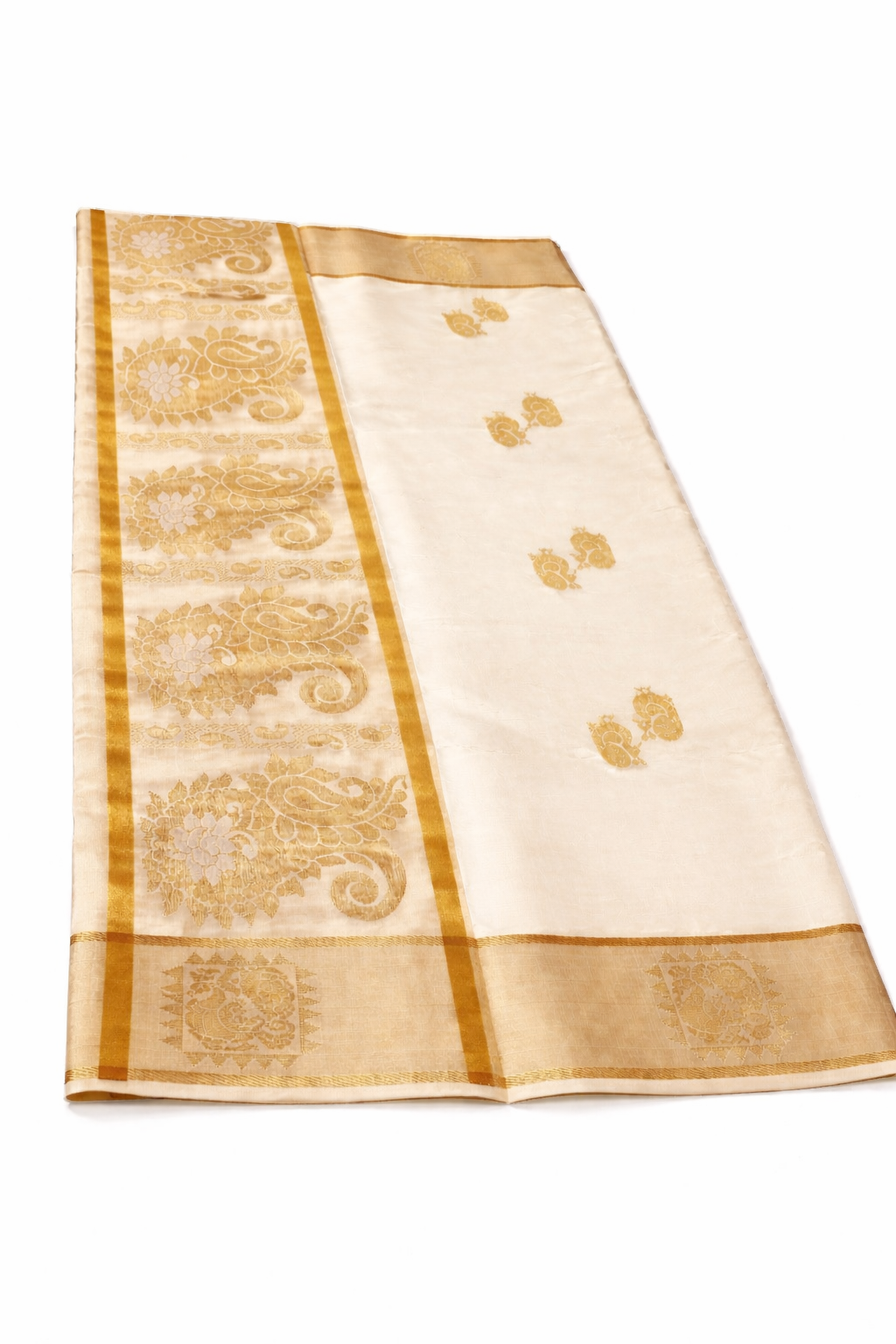 Elegant Off-White Tissue Silk Saree with Classic Gold Zari Border