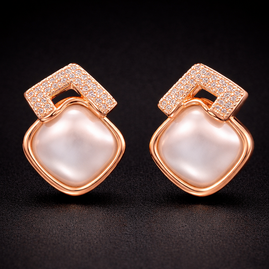 Luxury Rose Pearl Statement Studs