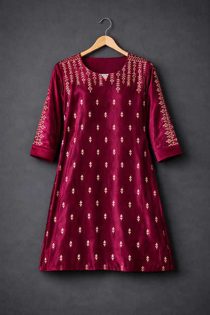 Elegant Maroon Embroidered Kurti