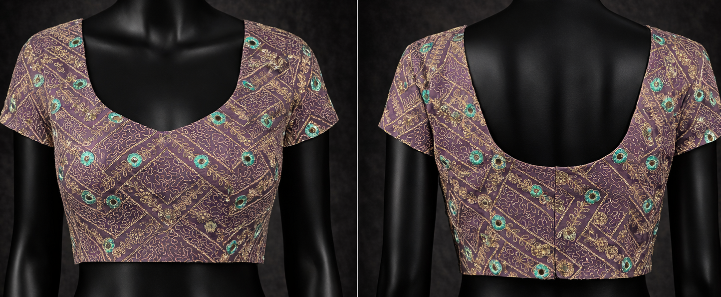 Royal Lavender Brocade Designer Blouse