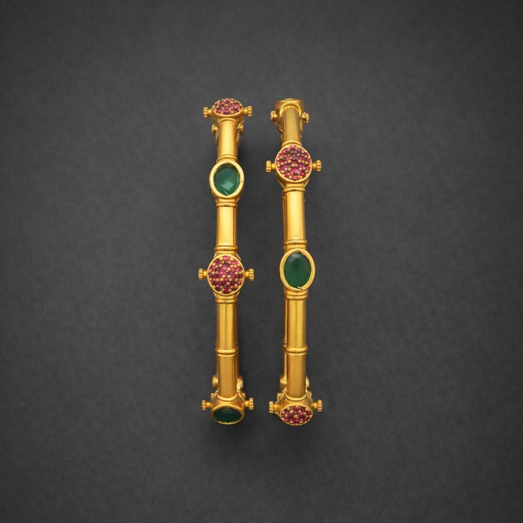 Emerald Ruby Antique Gold Temple Bangles
