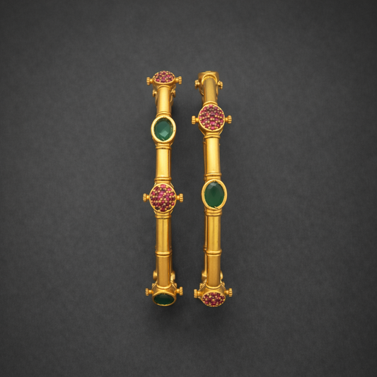 Emerald Ruby Antique Gold Temple Bangles