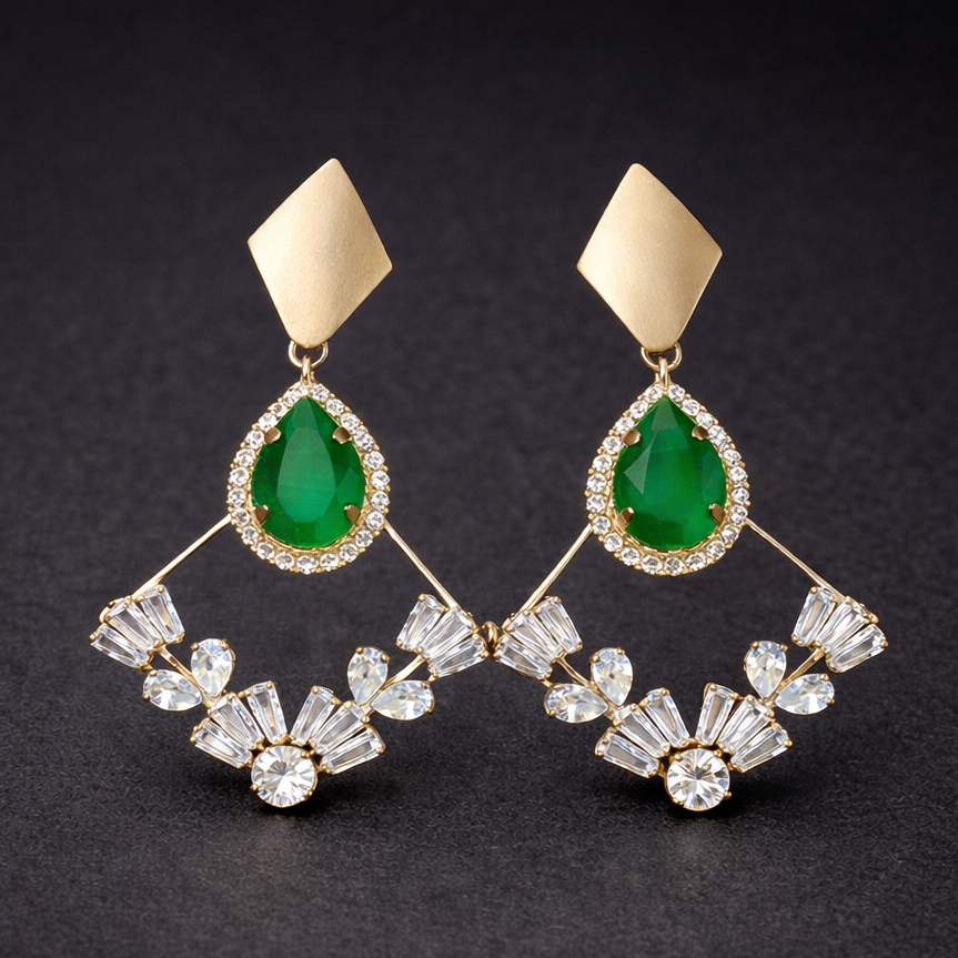 Emerald Crystal Fan Drop Earrings
