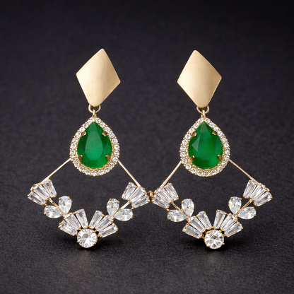 Emerald Crystal Fan Drop Earrings