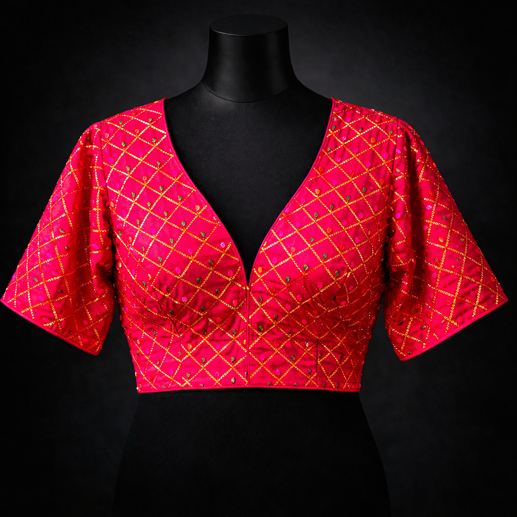 Designer Multicolor Embroidered V-Neck Blouse