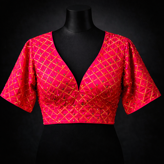 Designer Multicolor Embroidered V-Neck Blouse