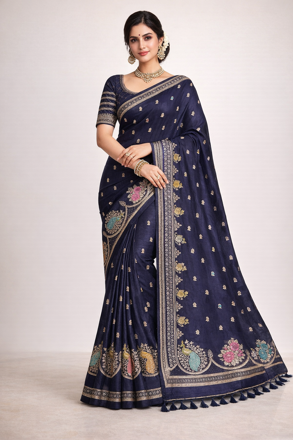 Soft Tussar Silk Saree with Scallop Border With Fall & Pico Done