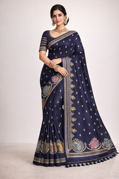 Soft Tussar Silk Saree with Scallop Border With Fall & Pico Done